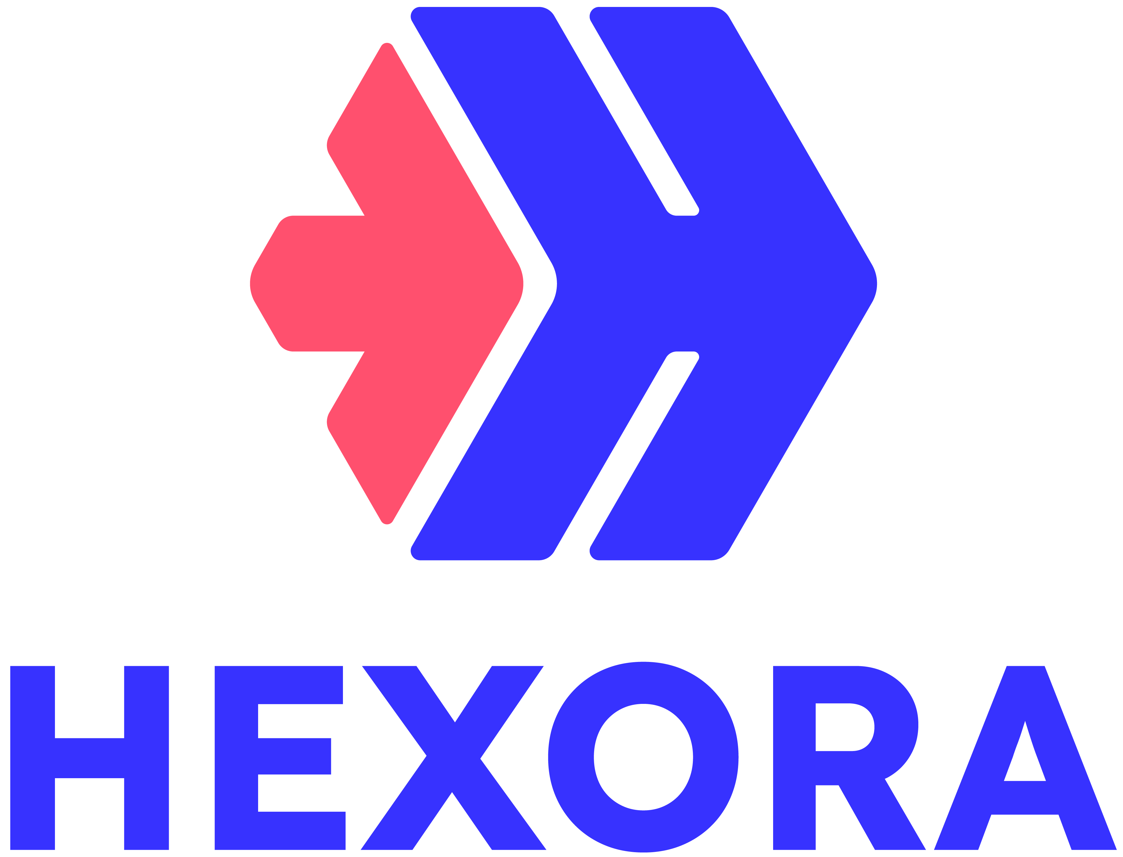 Blue Hexora Logo on two lines.